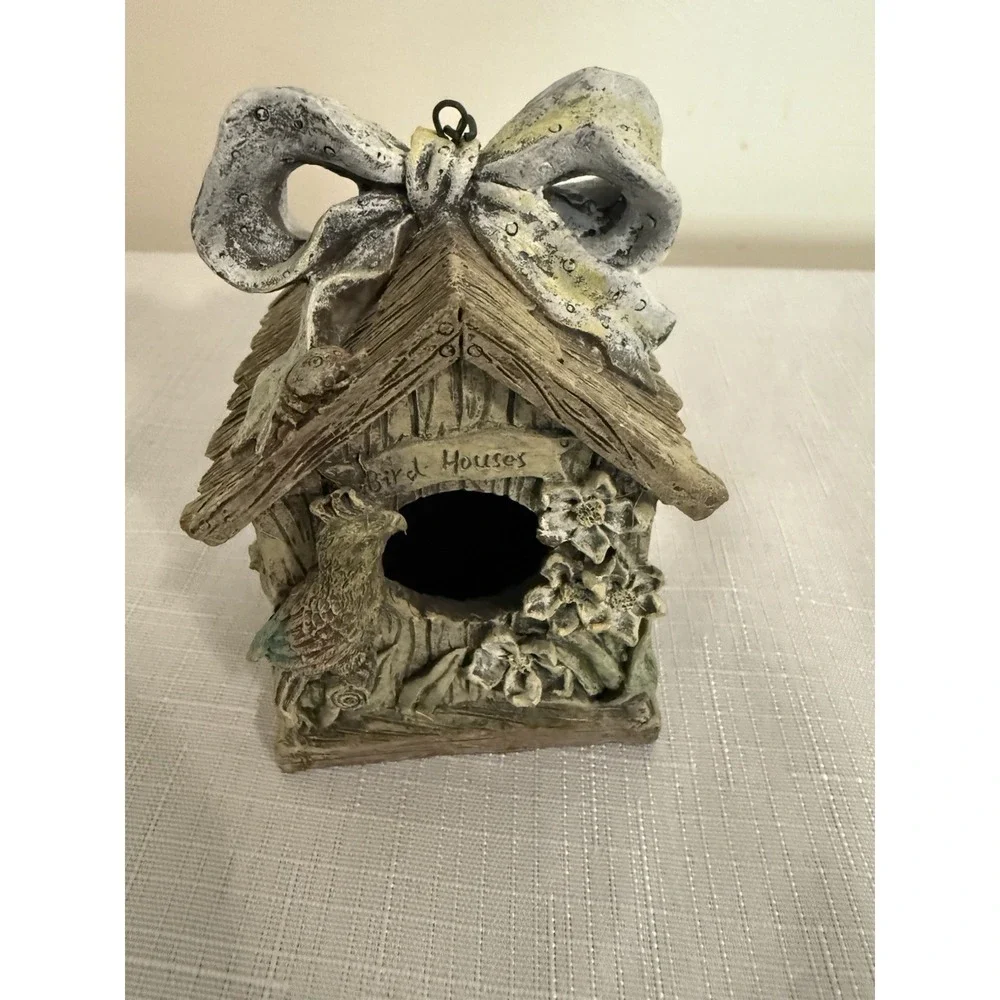 Mini Ceramic Birdhouse With Bow From K's Collection